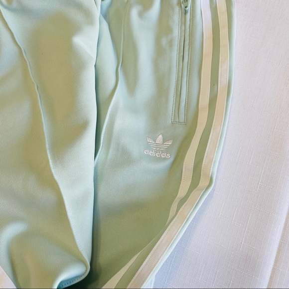🌟Sold ADIDAS joggers Adidas TRACK PANTS mint green white strips sporty chic ath - Picture 8 of 13